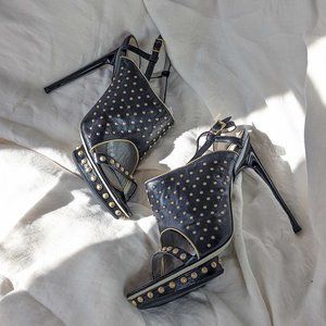Jason Wu Black & Gold Studded Heels Contemporary Designer Statement Shoes Sz 41